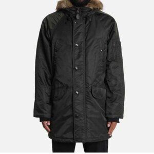 Levi's Flight Satin Jacket Faux Fur Trim Hood Men's Size M Dark Olive New